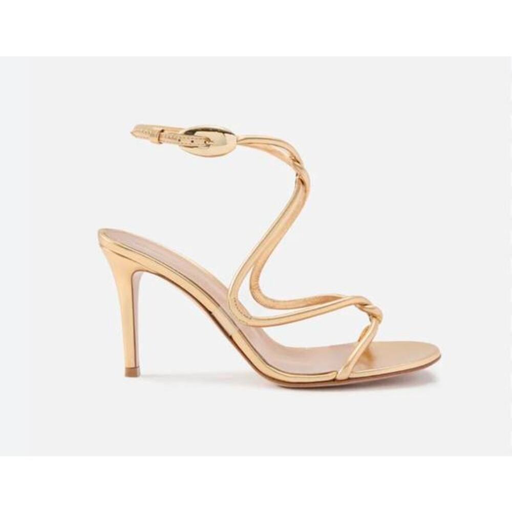 Gianvito Rossi 85 mm Black  Mamba Sandals in Gold 35.5